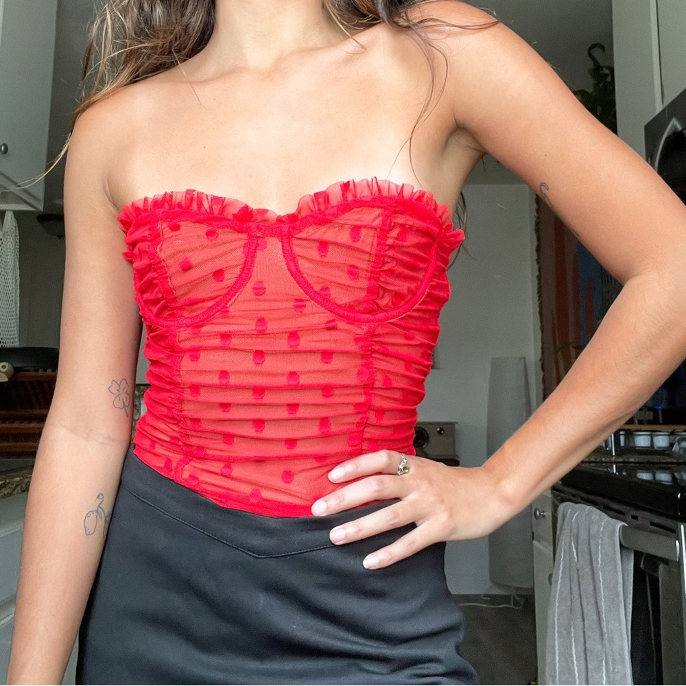 Revolve Majorelle Red Bustier Lace Corset Bodysuit size XS